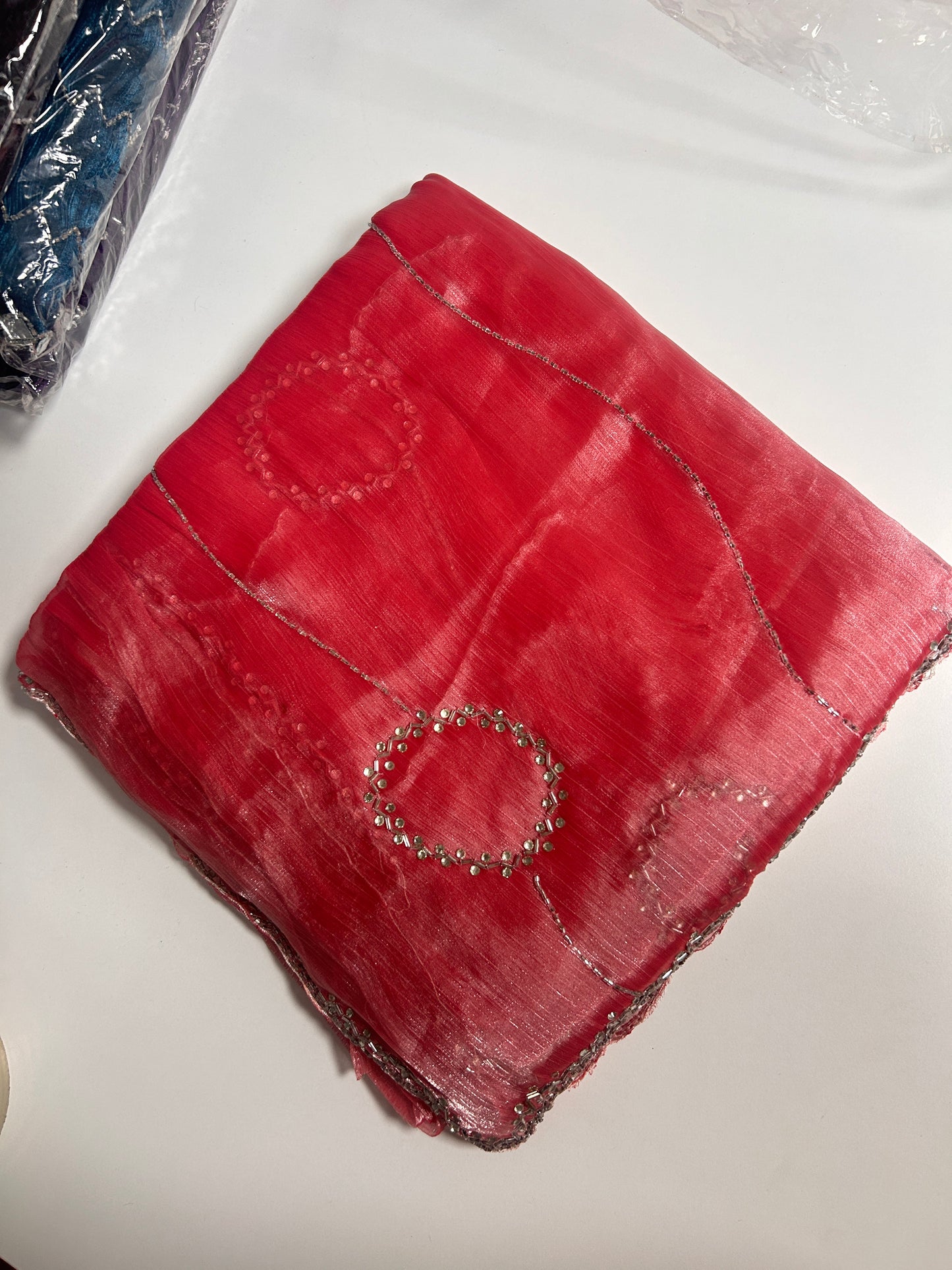 Premium Organza Georgette Crush Handwork Saree with floral vine motifs⭕️