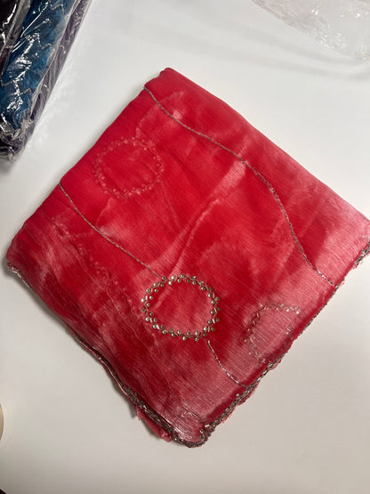 Premium Organza Georgette Crush Handwork Saree with floral vine motifs⭕️