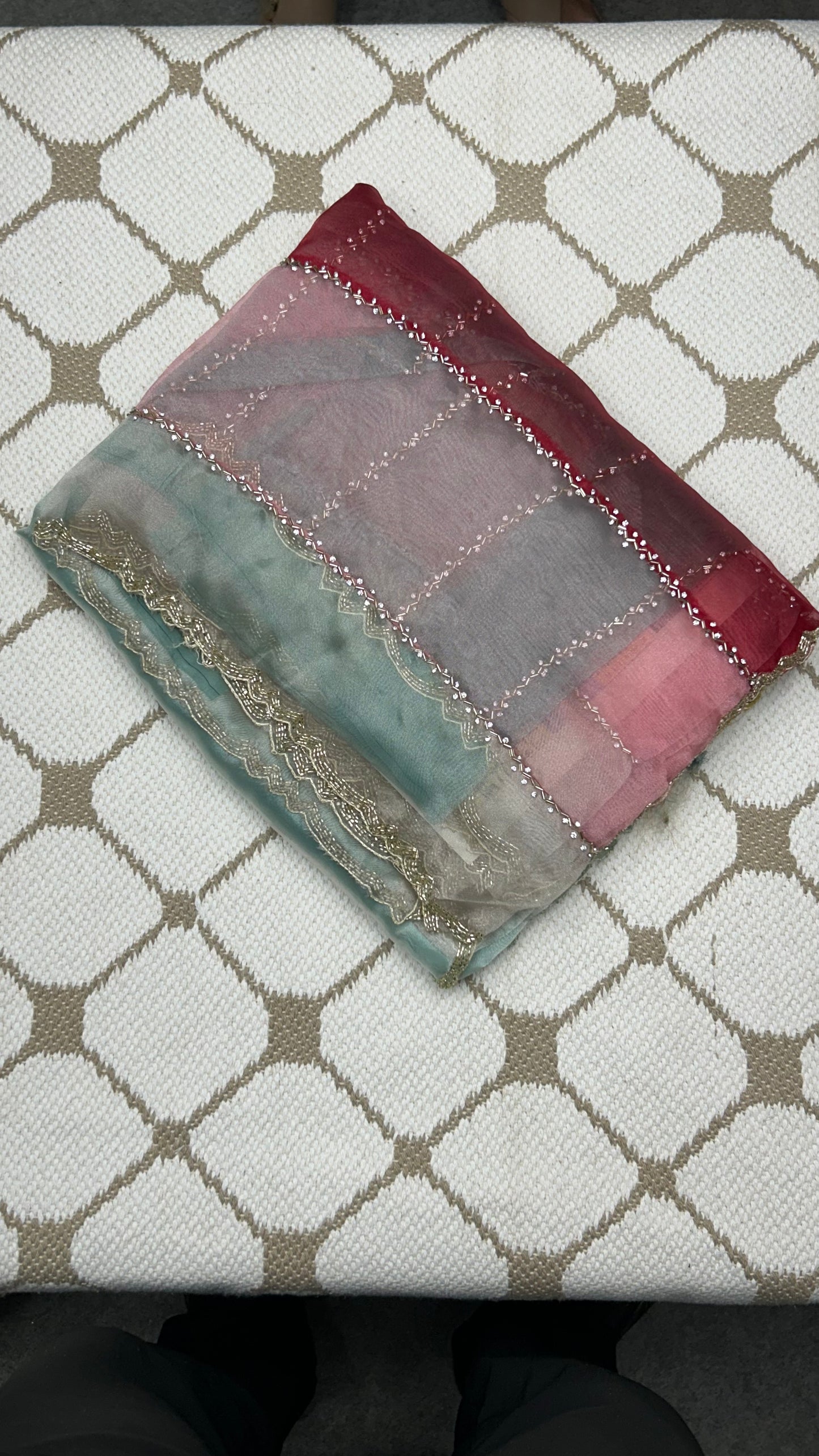 Premium Organza Handwork Saree – Pastel Multicolor🌈