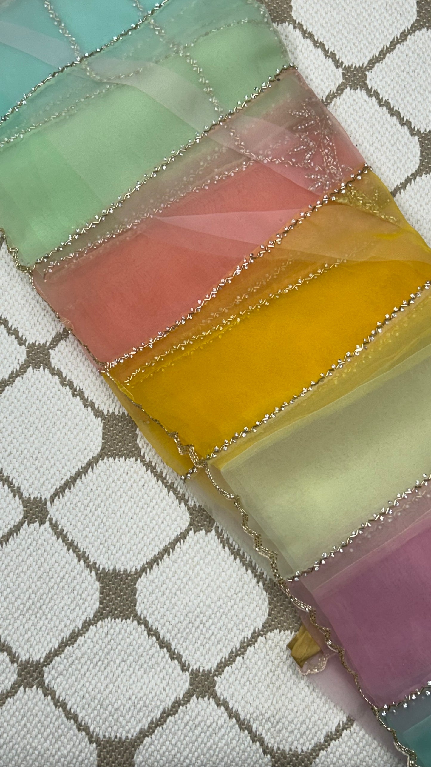 Premium Organza Handwork Saree – Pastel Multicolor🌈