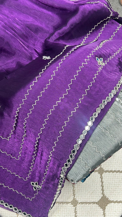 Premium Organza Georgette Crush Handwork Saree☔️