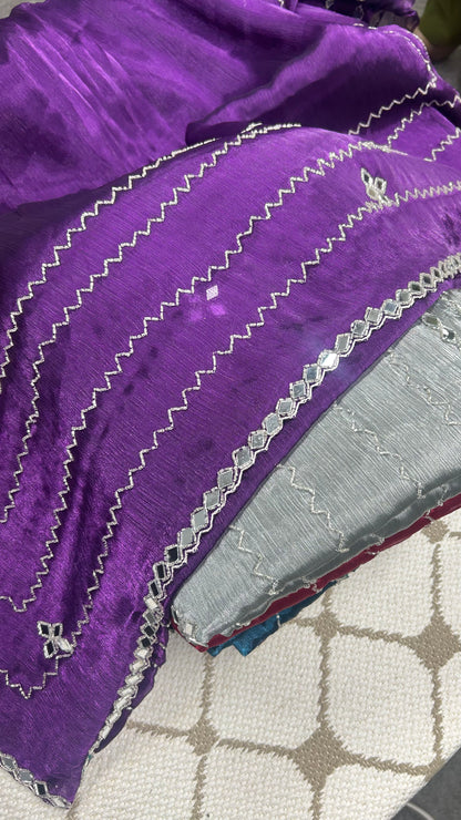 Premium Organza Georgette Crush Handwork Saree☔️