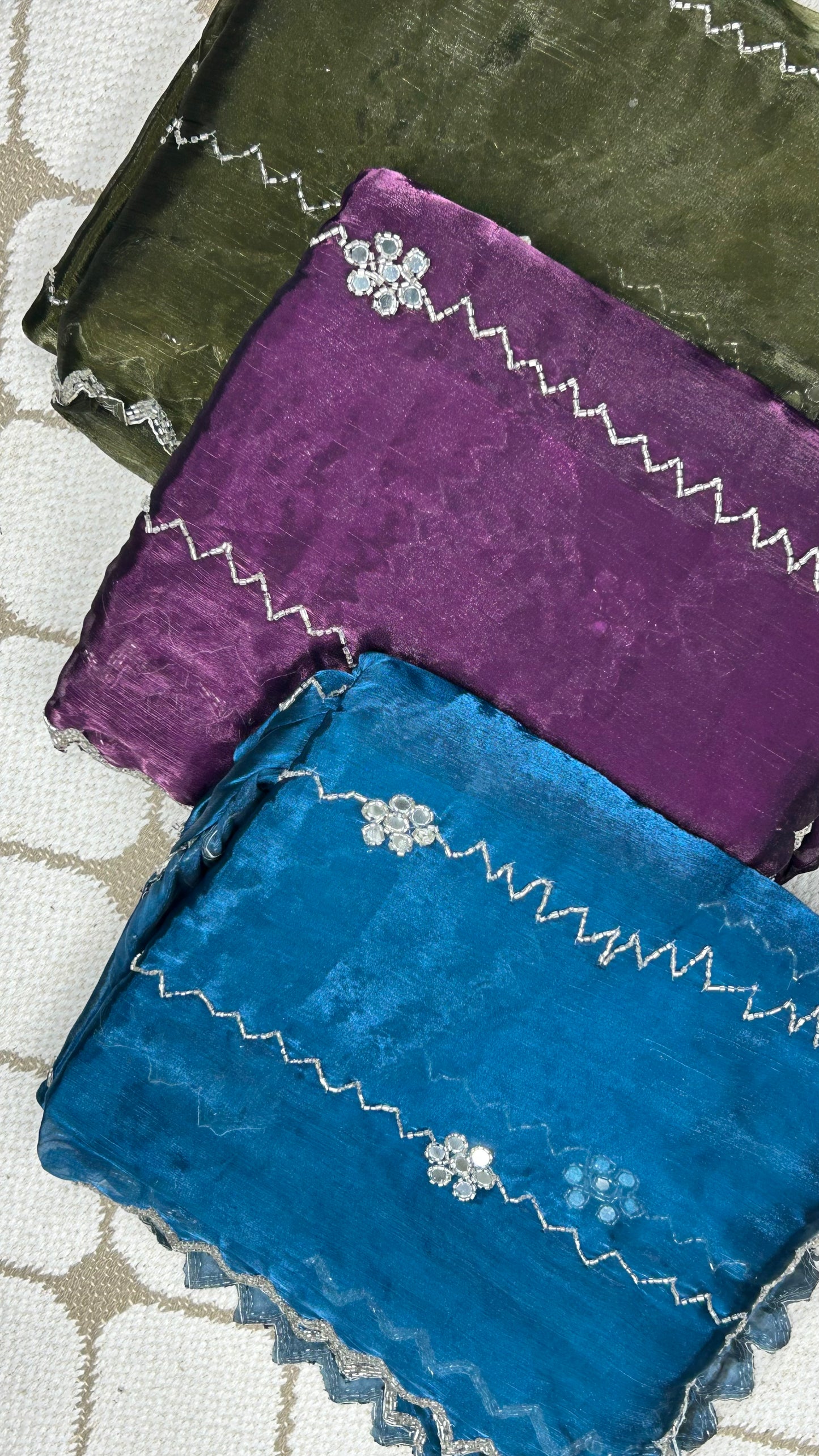 Premium Organza Georgette Crush Handwork Saree🌸