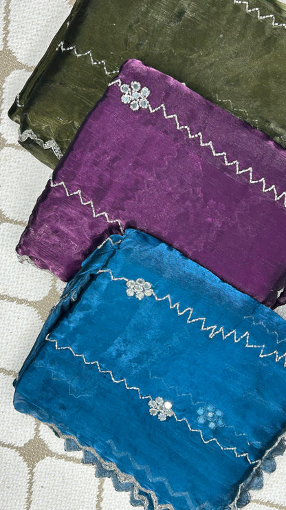 Premium Organza Georgette Crush Handwork Saree🌸