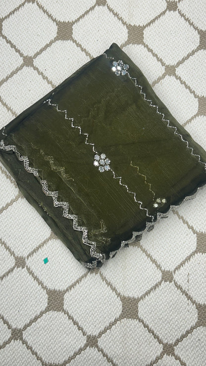 Premium Organza Georgette Crush Handwork Saree🌸