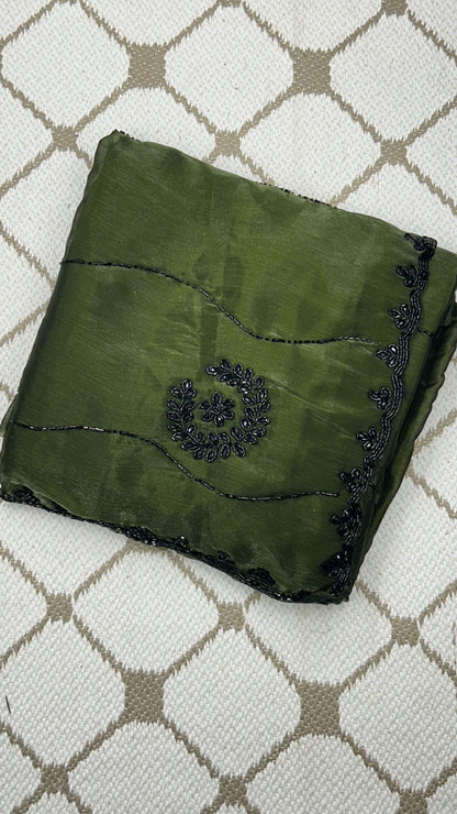 Premium Organza Georgette Crush Handwork Saree🖤