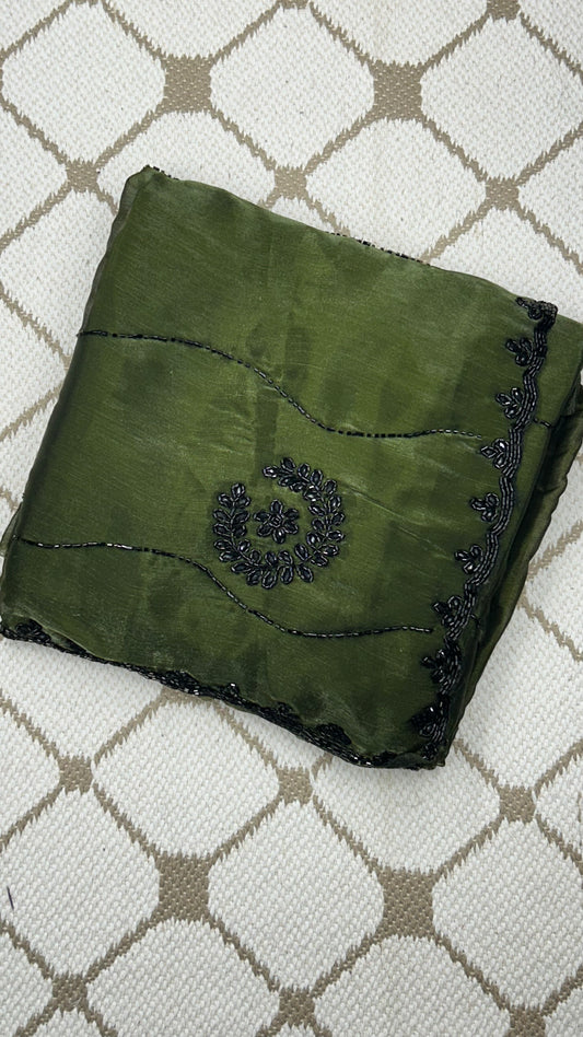 Premium Organza Georgette Crush Handwork Saree🖤