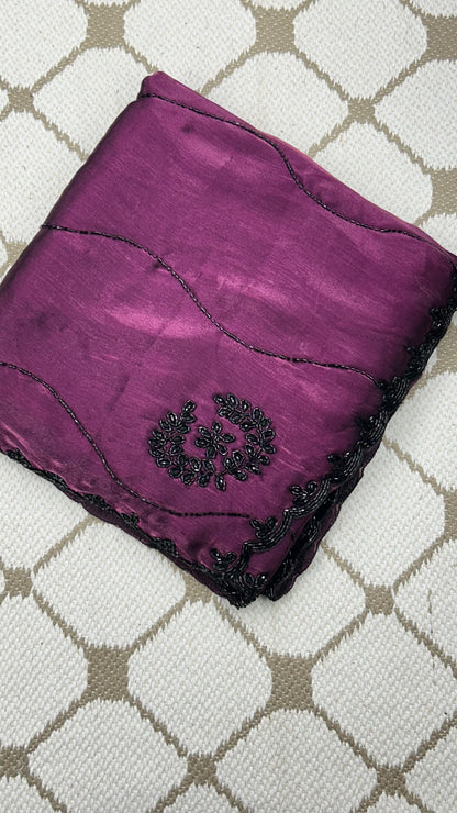 Premium Organza Georgette Crush Handwork Saree🖤