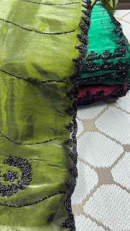 Premium Organza Georgette Crush Handwork Saree🖤