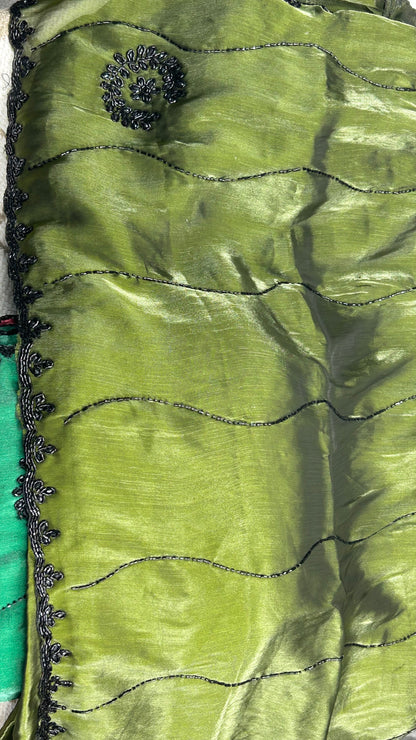 Premium Organza Georgette Crush Handwork Saree🖤