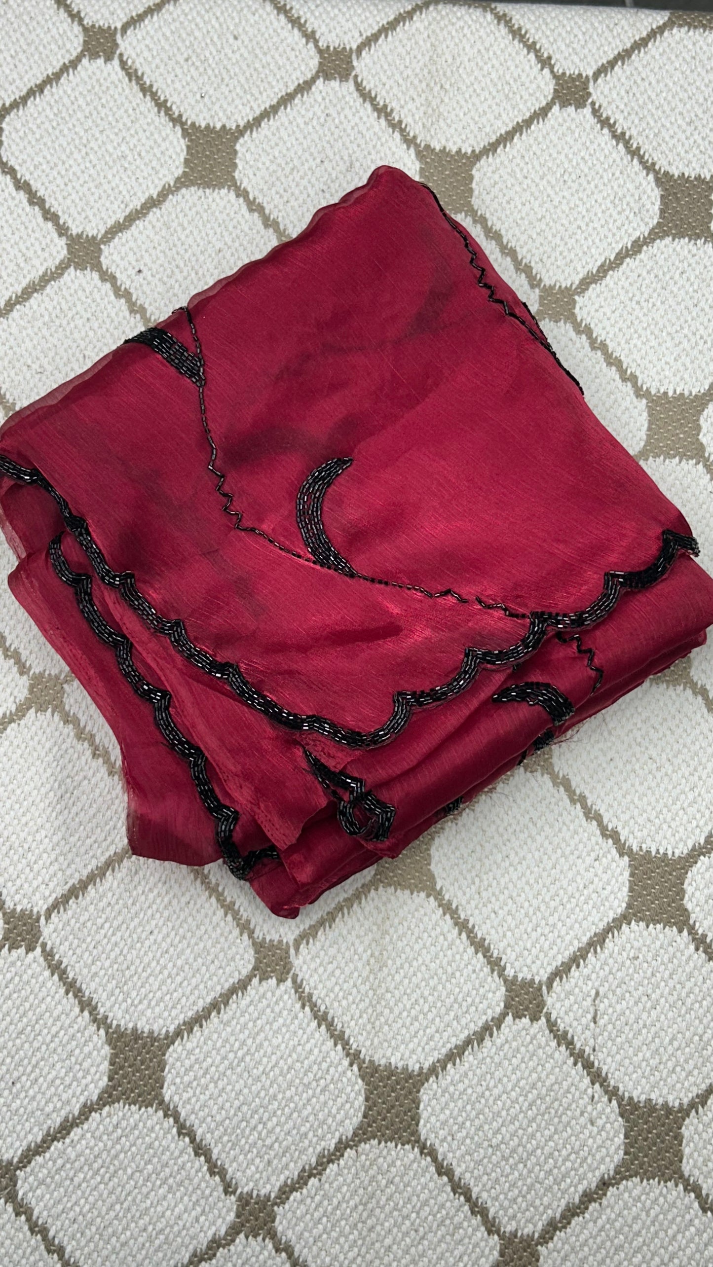 Premium Organza Georgette Crush Handwork Saree🖤