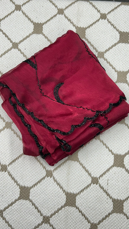 Premium Organza Georgette Crush Handwork Saree🖤