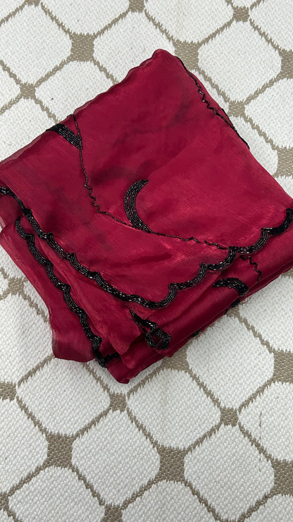 Premium Organza Georgette Crush Handwork Saree🖤