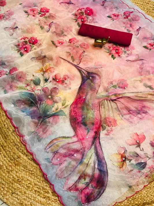 Pastel Pink Organza Saree🪿🦆