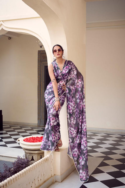 Weightless Marble Print Saree🦄🌸