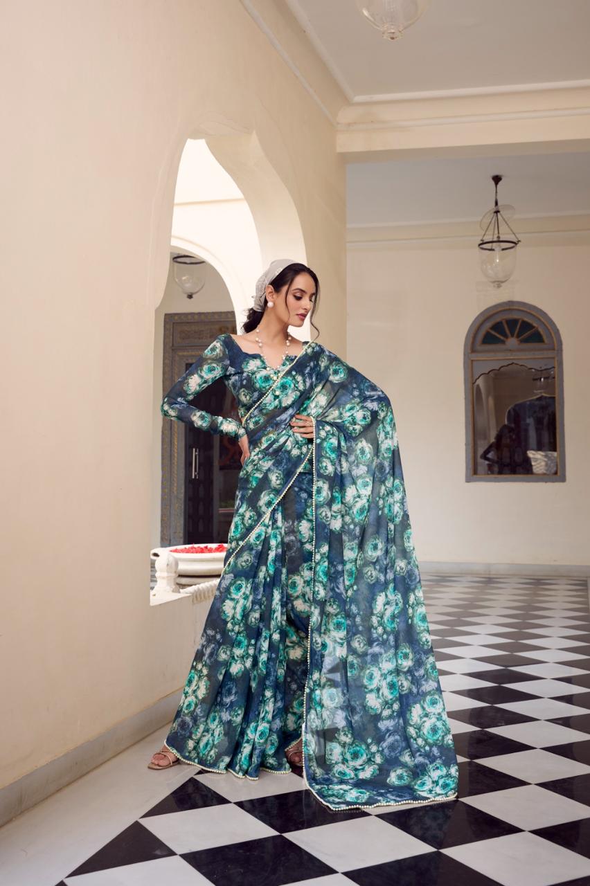 Weightless Marble Print Saree🦄🌸