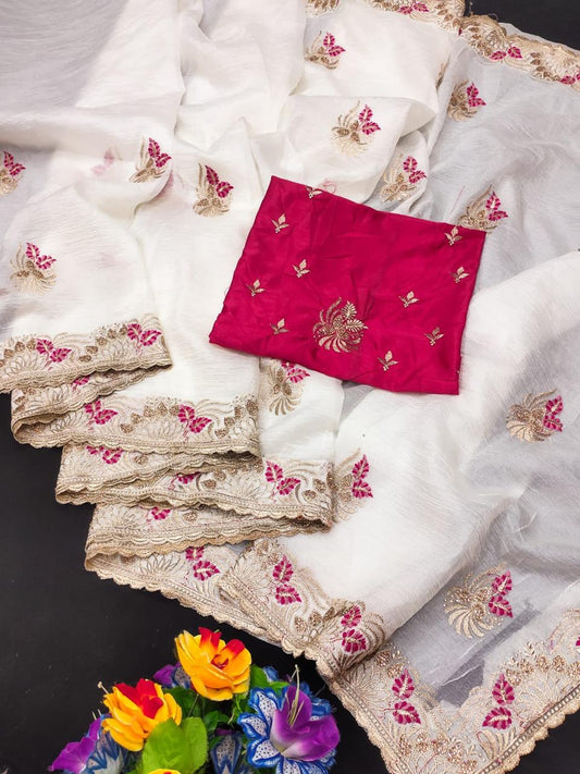 Crush Geogette Saree with Heavy Embroidery🧵🪡