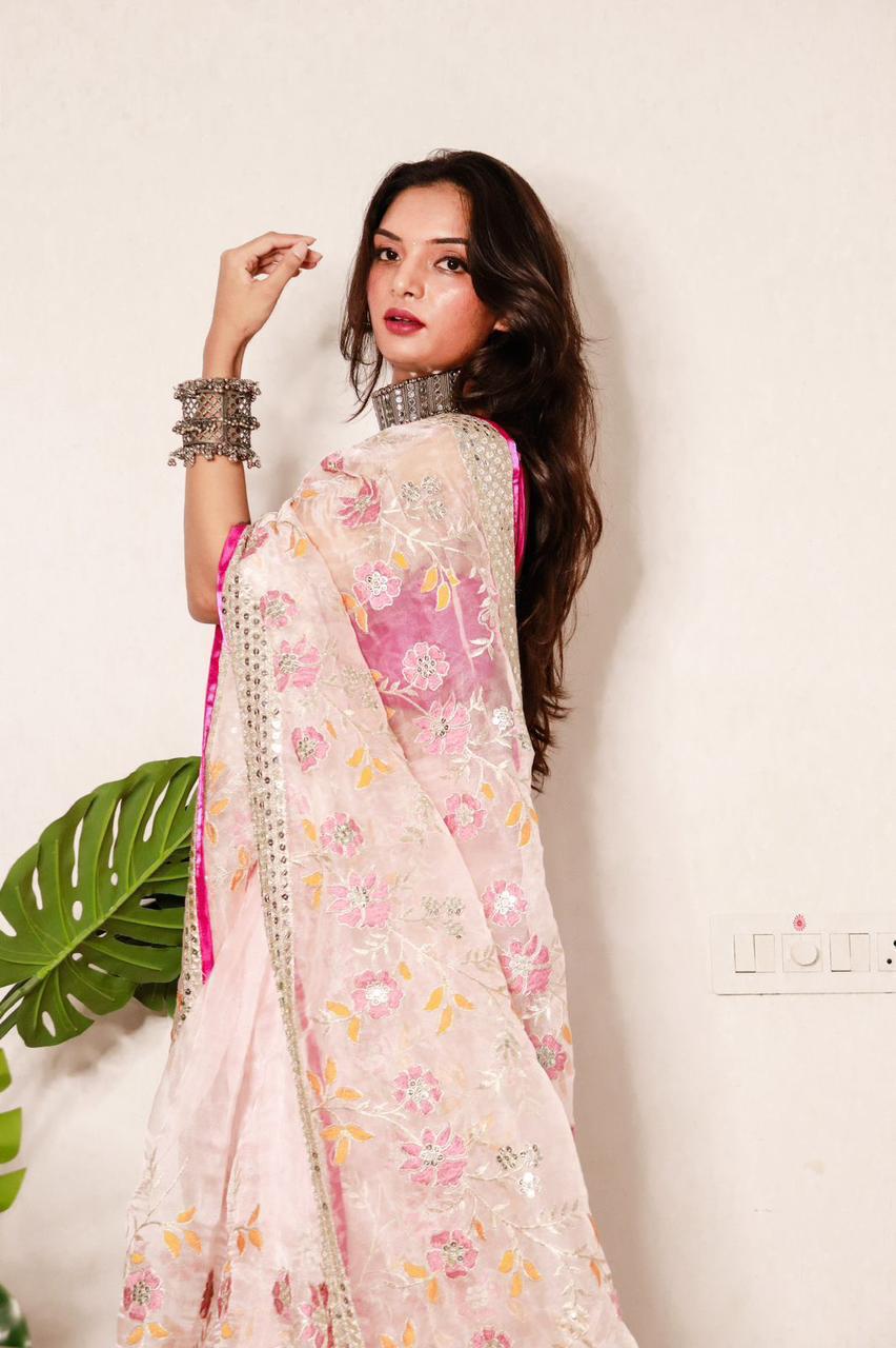 Premium Organza Silk Saree with Viscose Thread & Sequin Work + Raw Silk Blouse🌸🌺