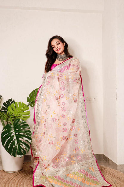 Premium Organza Silk Saree with Viscose Thread & Sequin Work + Raw Silk Blouse🌸🌺