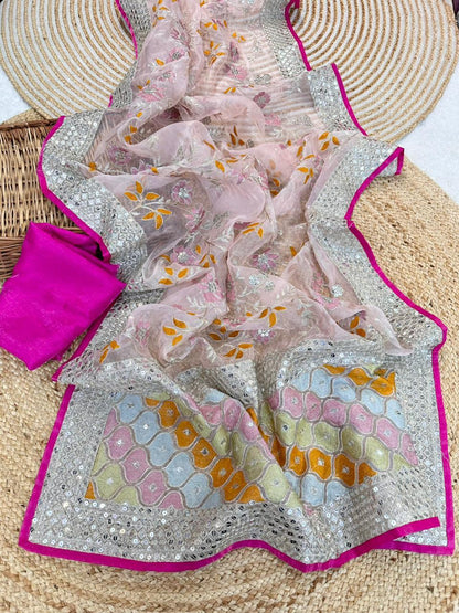 Premium Organza Silk Saree with Viscose Thread & Sequin Work + Raw Silk Blouse🌸🌺