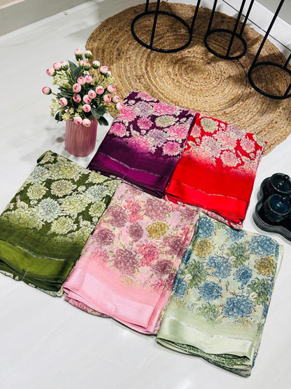 Premium Floral Brocade Silk Saree ❄️🐚