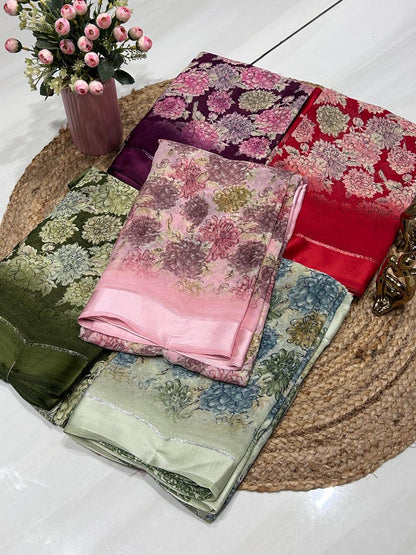 Premium Floral Brocade Silk Saree ❄️🐚