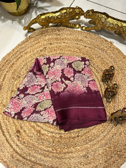 Premium Floral Brocade Silk Saree ❄️🐚