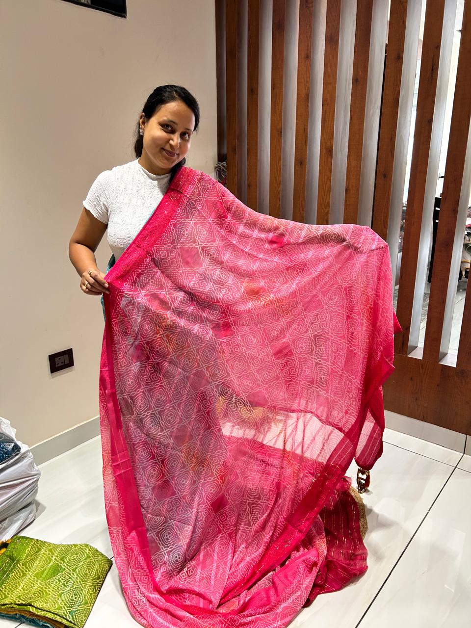 Traditional Bandhej Soft Georgette Silk Saree🌸🌺