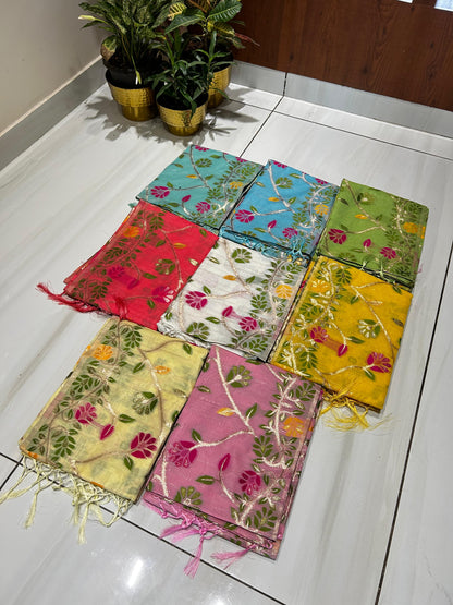 Premium Floral Embroidered Fine cotton silk Saree🌺🌱