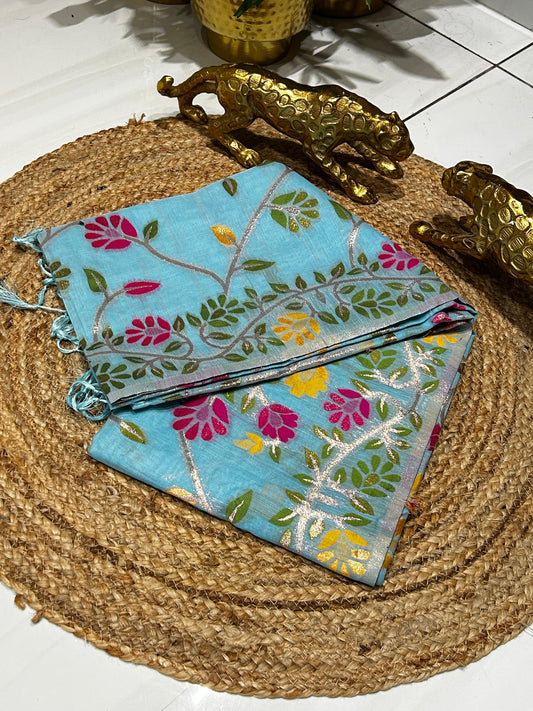 Premium Floral Embroidered Fine cotton silk Saree🌺🌱