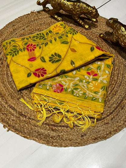 Premium Floral Embroidered Fine cotton silk Saree🌺🌱