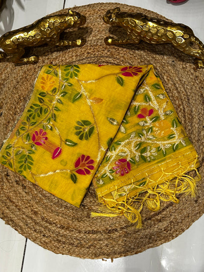 Premium Floral Embroidered Fine cotton silk Saree🌺🌱