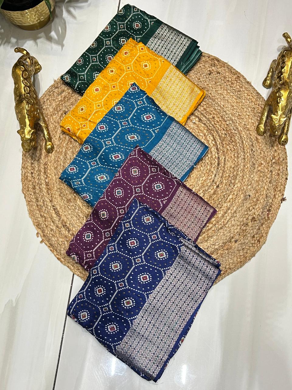 Traditional Bandhej Printed Silk Saree🌶️🫑