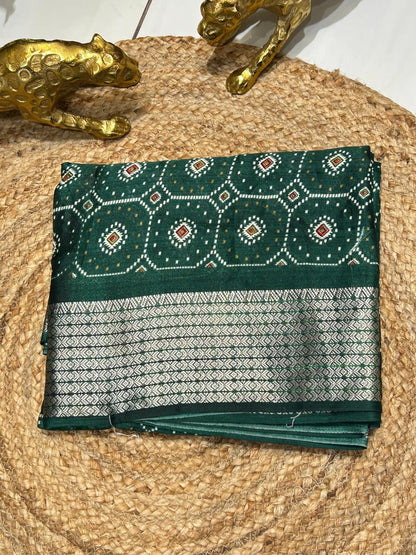 Traditional Bandhej Printed Silk Saree🌶️🫑