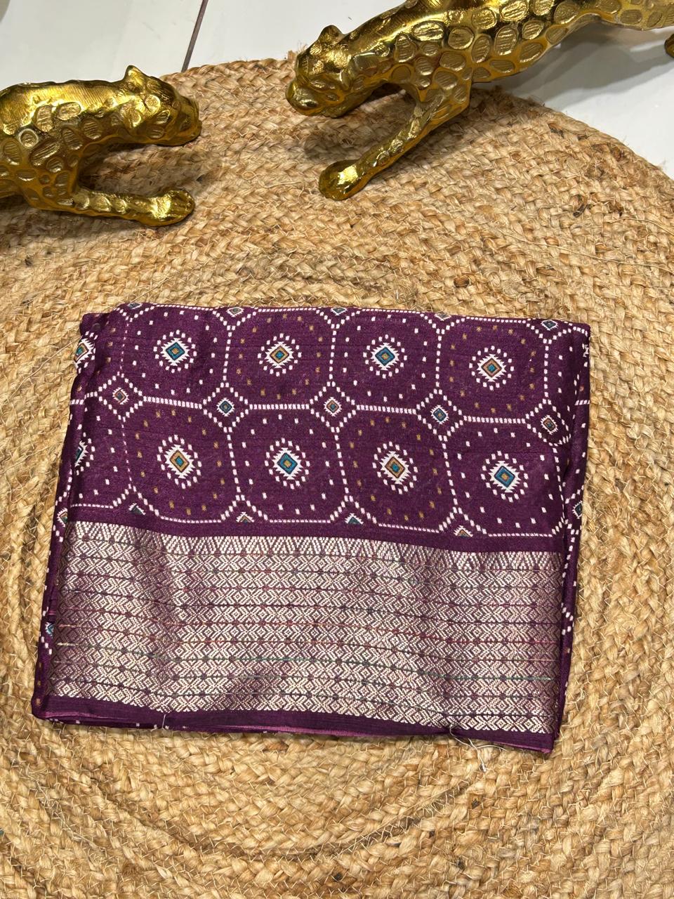 Traditional Bandhej Printed Silk Saree🌶️🫑