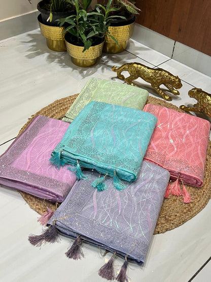 Premium Wavy Line Organza Saree🪸❄️