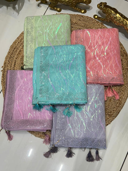 Premium Wavy Line Organza Saree🪸❄️