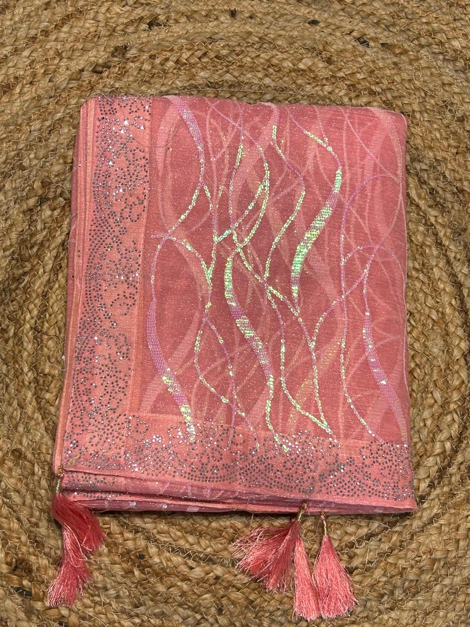 Premium Wavy Line Organza Saree🪸❄️