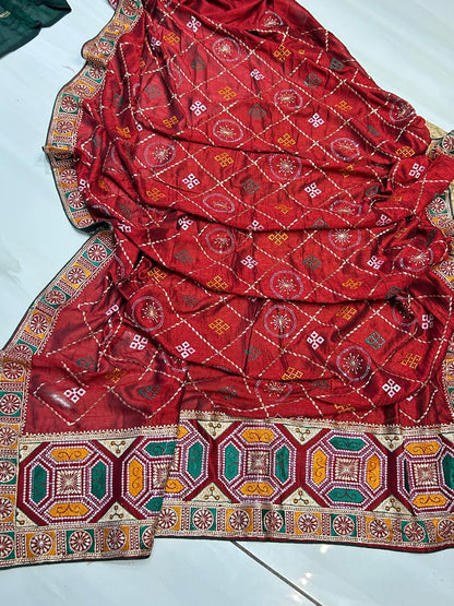 Gujarati Traditional Embroidered Saree🥭🍇