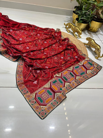 Gujarati Traditional Embroidered Saree🥭🍇