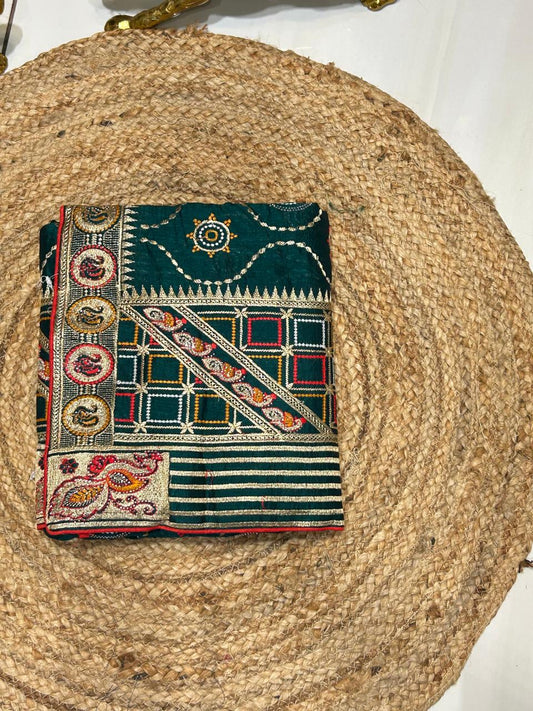 Gujarati Traditional Embroidered Saree🫑🌶️