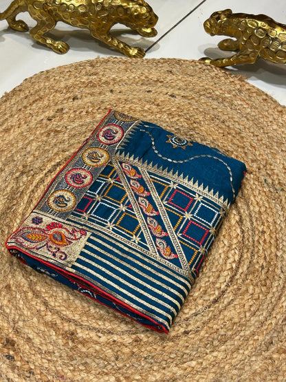 Gujarati Traditional Embroidered Saree🫑🌶️