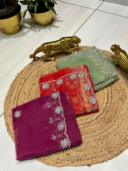 Premium Organza saree with Stone Work 🌺🌸