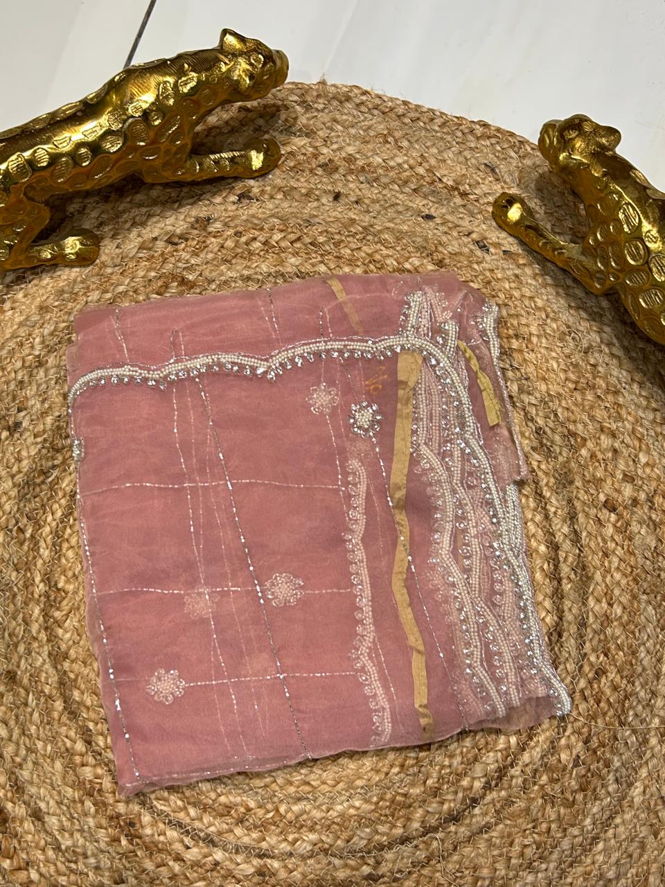 Soft Oraganza Saree With Pearl work🐚❄️