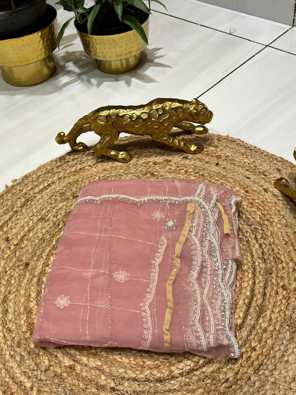 Soft Oraganza Saree With Pearl work🐚❄️