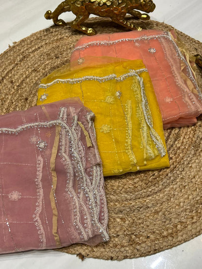 Soft Oraganza Saree With Pearl work🐚❄️