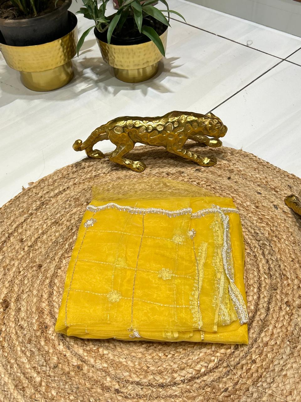 Soft Oraganza Saree With Pearl work🐚❄️