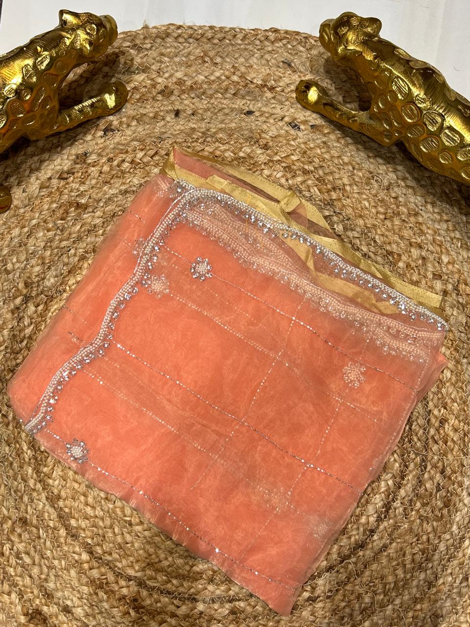 Soft Oraganza Saree With Pearl work🐚❄️