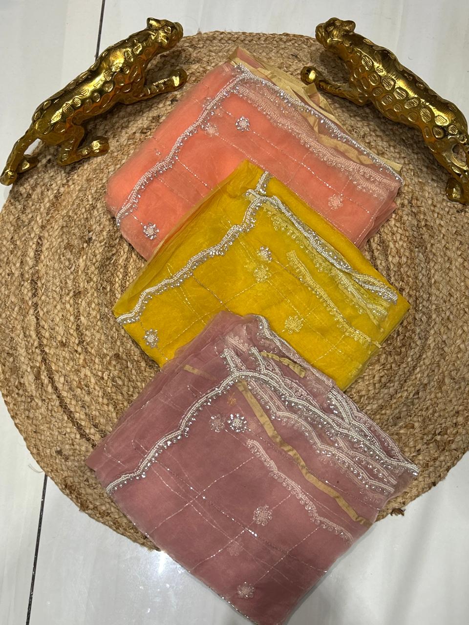 Soft Oraganza Saree With Pearl work🐚❄️