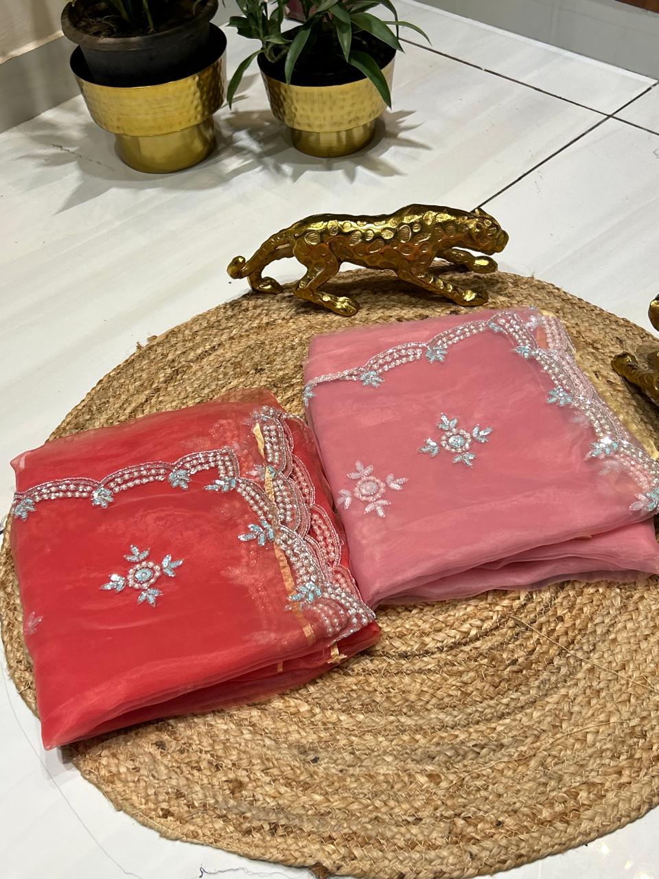 Premium Soft Organza with stone and pearl work🍇🫐